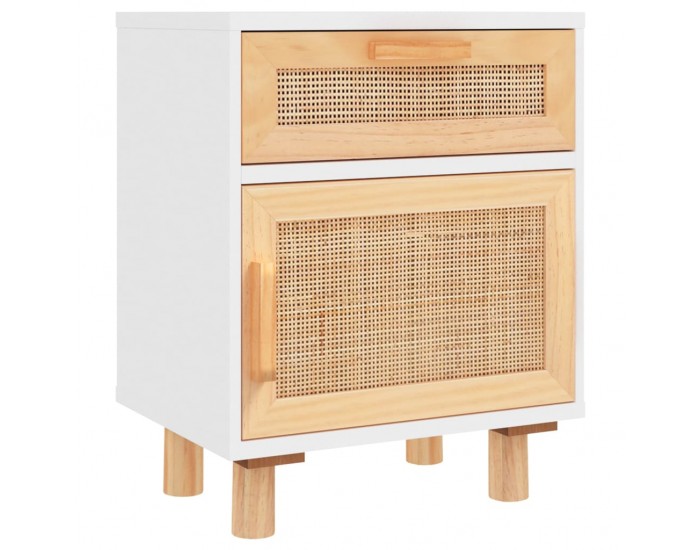 Sonata H Нощни шкафчета, 2 бр, бели, бор масив и естествен ратан
