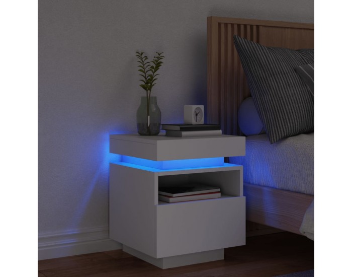 Sonata H Нощно шкафче с LED осветление, бяло, 40x39x48,5 см