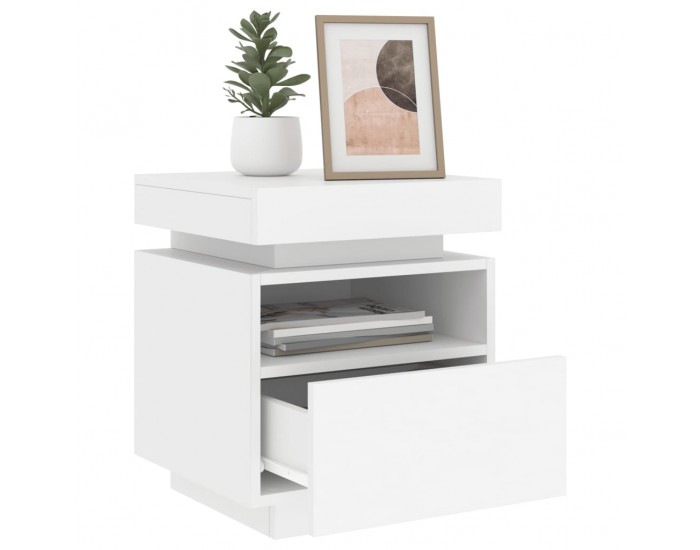 Sonata H Нощно шкафче с LED осветление, бяло, 40x39x48,5 см