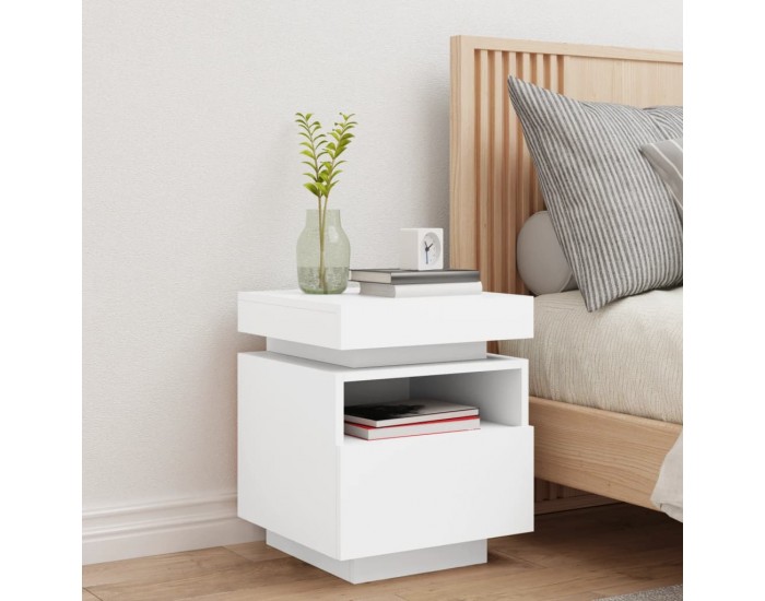 Sonata H Нощно шкафче с LED осветление, бяло, 40x39x48,5 см