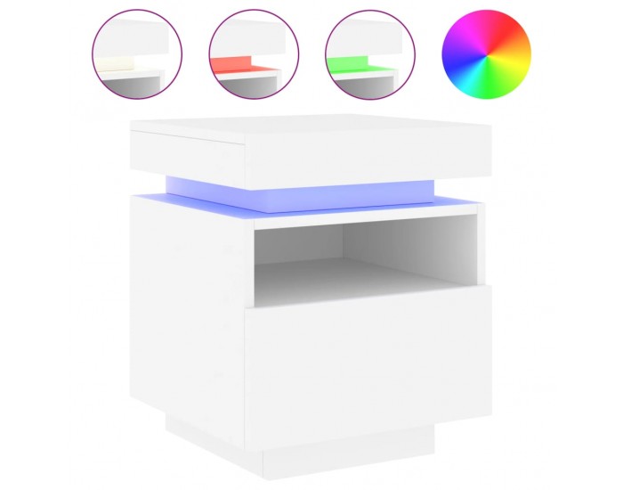 Sonata H Нощно шкафче с LED осветление, бяло, 40x39x48,5 см