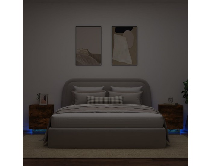 Sonata H Нощни шкафчета с LED, 2 бр, Опушен дъб, инженерно дърво