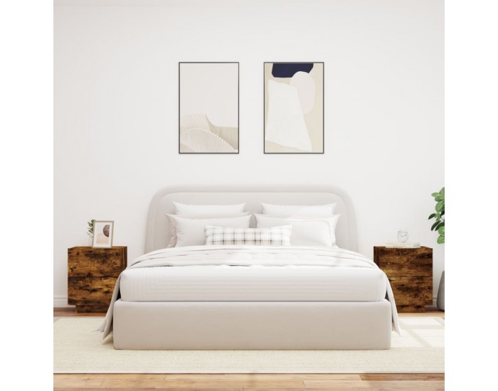 Sonata H Нощни шкафчета с LED, 2 бр, Опушен дъб, инженерно дърво