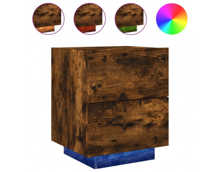 Sonata H Нощни шкафчета с LED, 2 бр, Опушен дъб, инженерно дърво