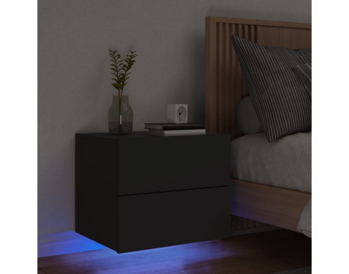 Sonata H Нощно шкафче за стена с LED светлини, черно