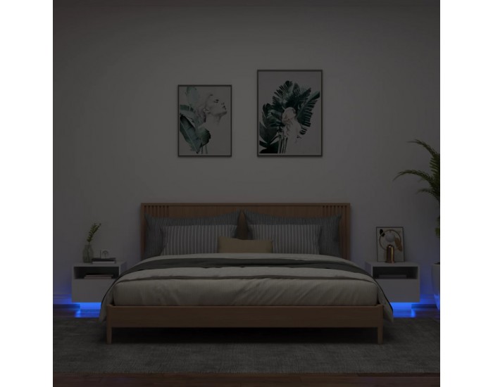 Sonata H Нощни шкафчета с LED осветление, 2 бр, бели, 40x39x37 см