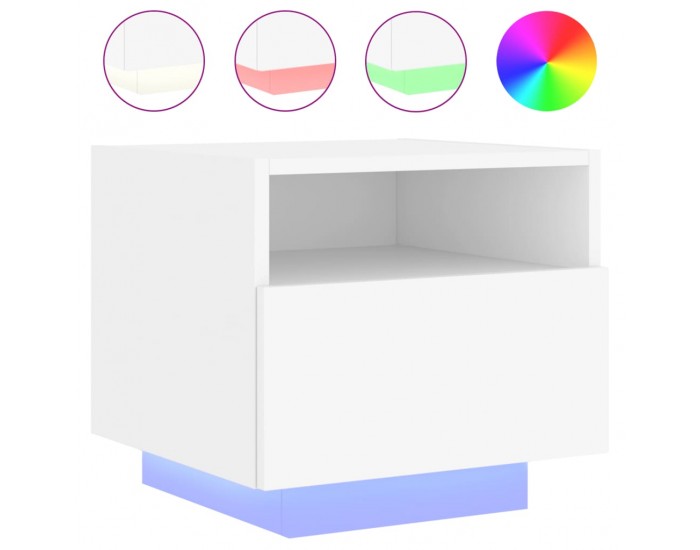 Sonata H Нощни шкафчета с LED осветление, 2 бр, бели, 40x39x37 см