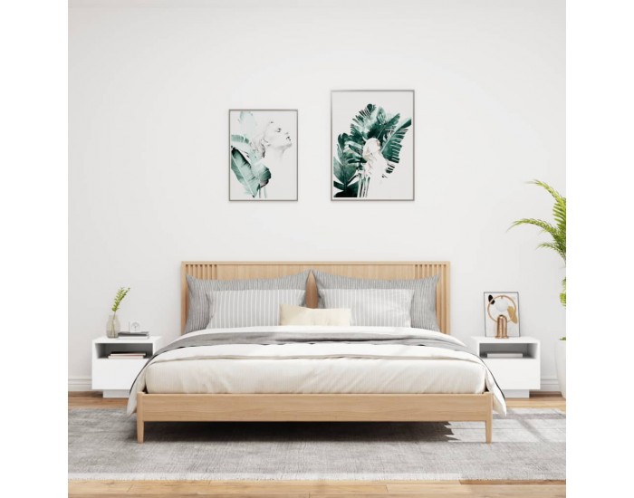 Sonata H Нощни шкафчета с LED осветление, 2 бр, бели, 40x39x37 см