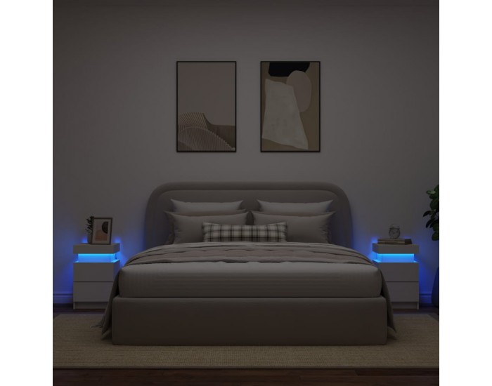 Sonata H Нощни шкафчета с LED осветление, 2 бр, бели, 35x39x55 см