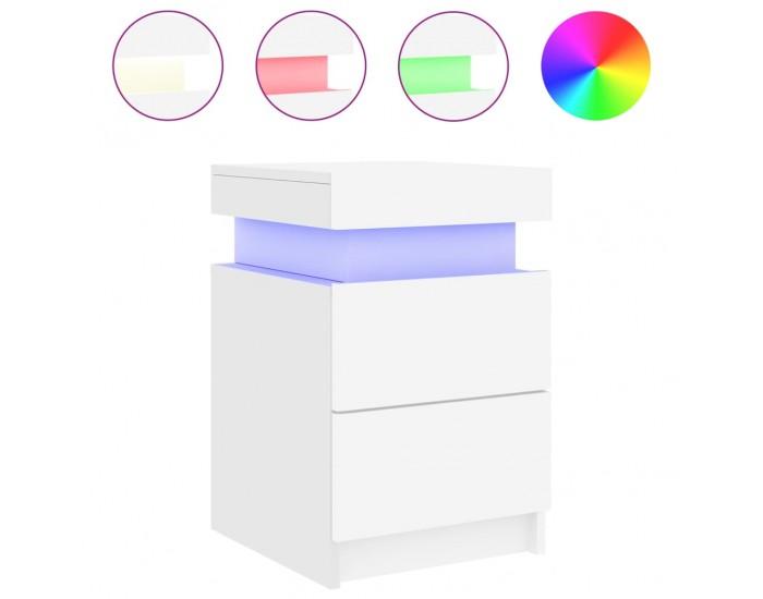Sonata H Нощни шкафчета с LED осветление, 2 бр, бели, 35x39x55 см