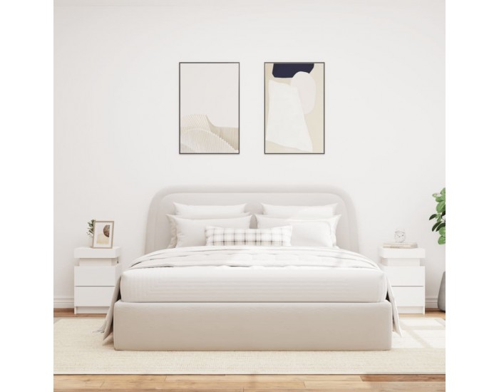 Sonata H Нощни шкафчета с LED осветление, 2 бр, бели, 35x39x55 см