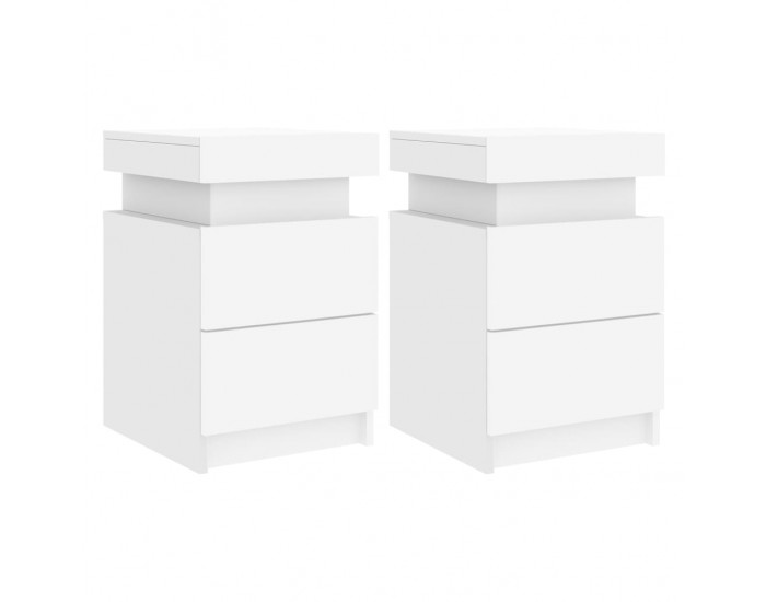 Sonata H Нощни шкафчета с LED осветление, 2 бр, бели, 35x39x55 см