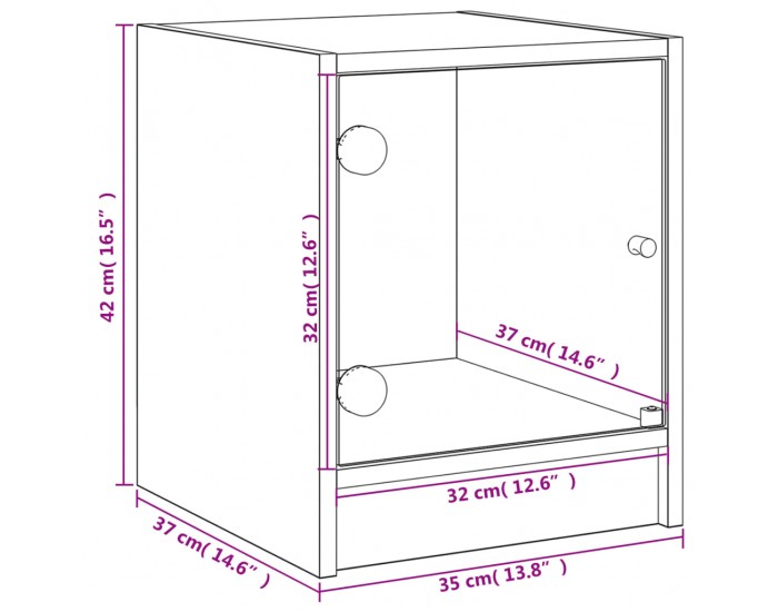 Sonata H Нощни шкафчета със стъклени врати 2 бр бетонно сиво 35x37x42 см