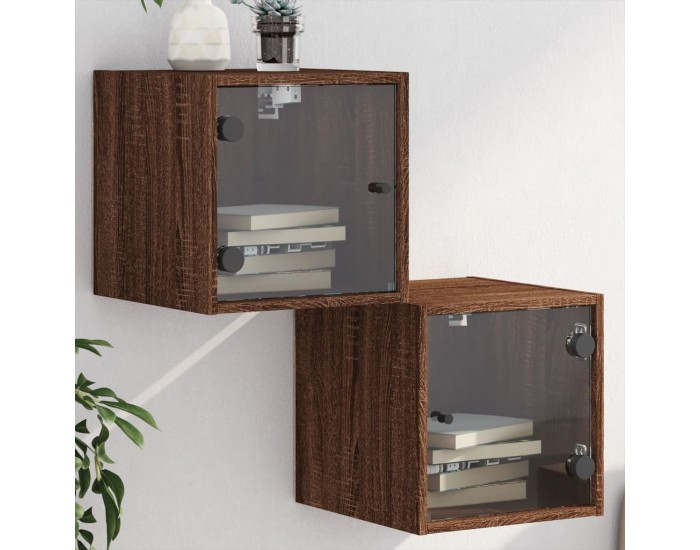 Sonata H Нощни шкафчета със стъклени врати 2 бр кафяв дъб 35x37x35 см