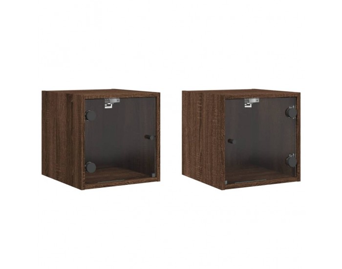 Sonata H Нощни шкафчета със стъклени врати 2 бр кафяв дъб 35x37x35 см