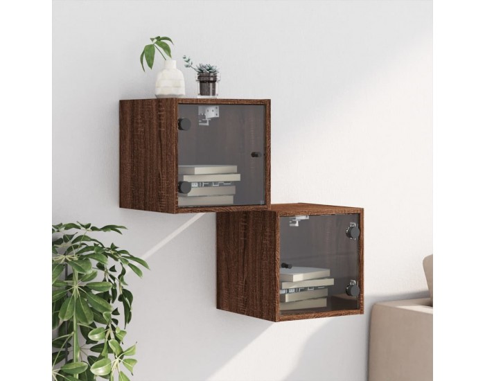 Sonata H Нощни шкафчета със стъклени врати 2 бр кафяв дъб 35x37x35 см