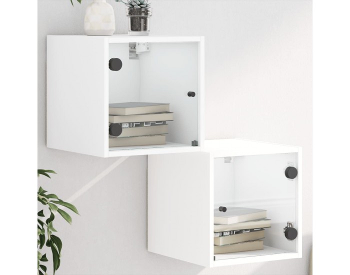 Sonata H Нощни шкафчета със стъклени врати 2 бр бяло 35x37x35 см