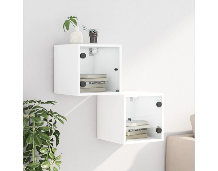 Sonata H Нощни шкафчета със стъклени врати 2 бр бяло 35x37x35 см