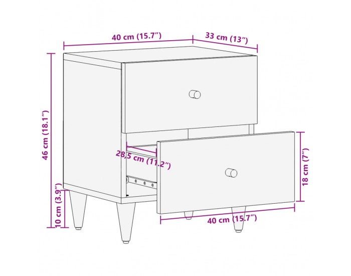 Sonata H Нощни шкафчета, 2 бр, 40x33x46 см, манго масив