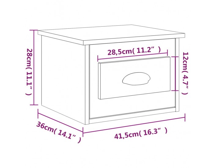 Sonata H Нощно шкафче за стенен монтаж, кафяв дъб, 41,5x36x28 см