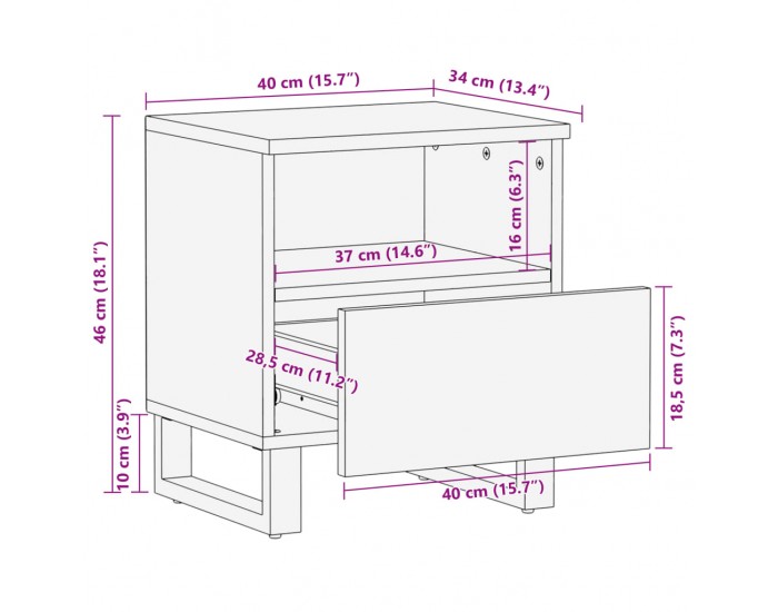 Sonata H Нощни шкафчета, 2 бр, 40x34x46 см, акация масив