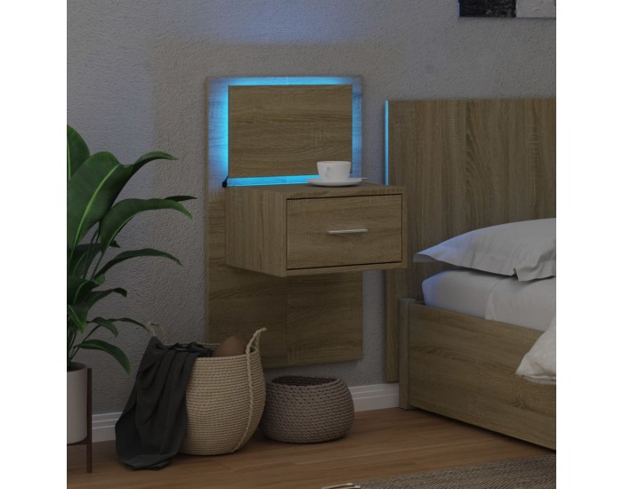 Sonata H Нощно шкафче за стена с LED осветление, дъб сонома