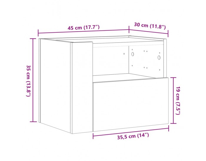 Sonata H Нощно шкафче за стенен монтаж, бетонно сив, 45x30x35 см