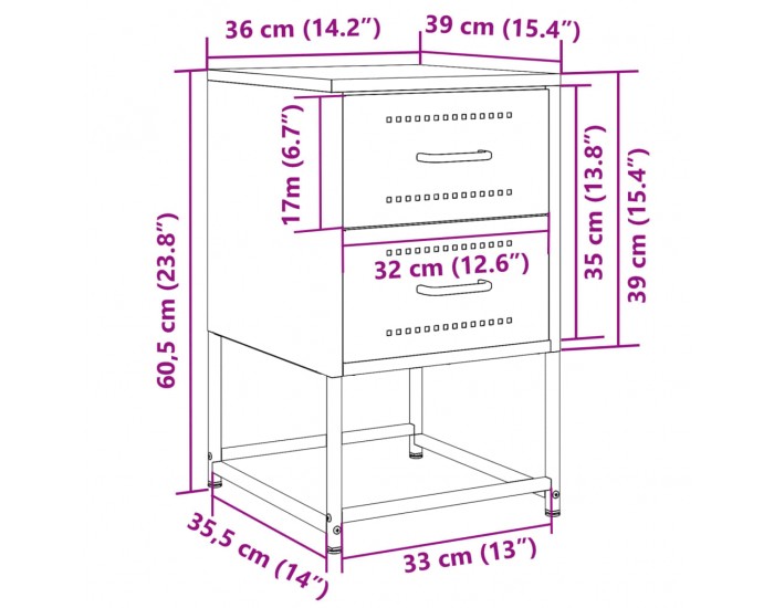 Sonata H Нощни шкафчета 2 бр антрацит 36x39x60,5 см стомана