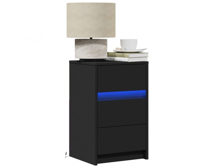 Sonata H Нощно шкафче с LED осветление, черно, инженерно дърво