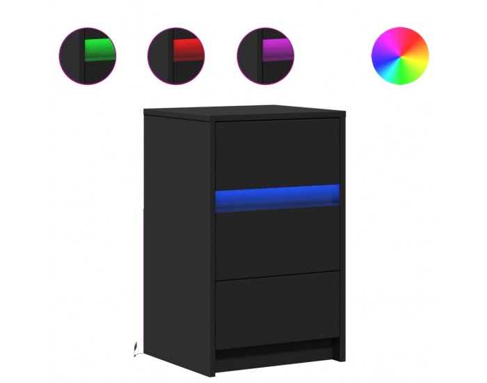 Sonata H Нощно шкафче с LED осветление, черно, инженерно дърво