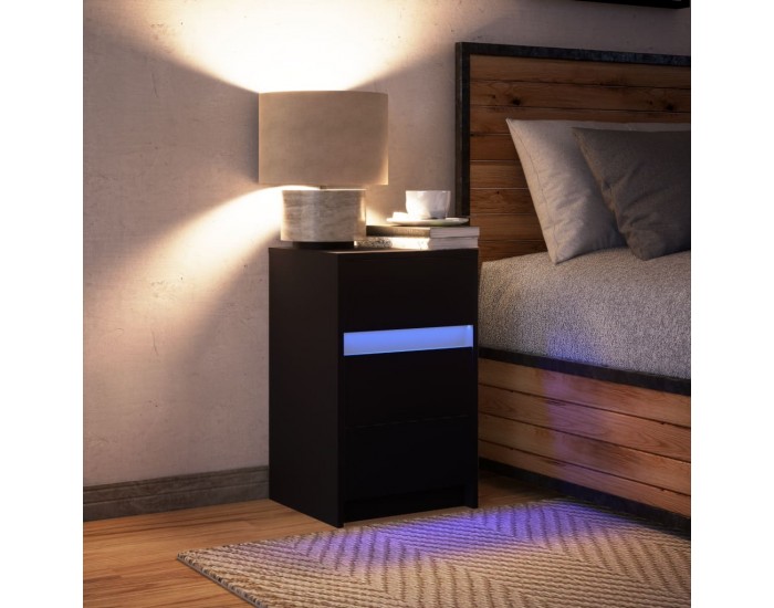 Sonata H Нощно шкафче с LED осветление, черно, инженерно дърво