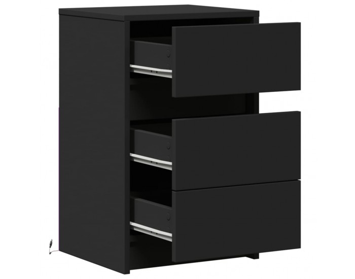 Sonata H Нощно шкафче с LED осветление, черно, инженерно дърво