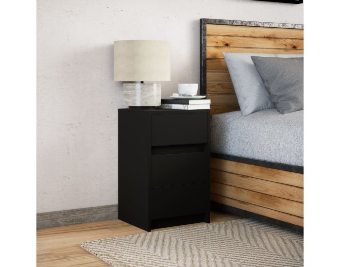 Sonata H Нощно шкафче с LED осветление, черно, инженерно дърво
