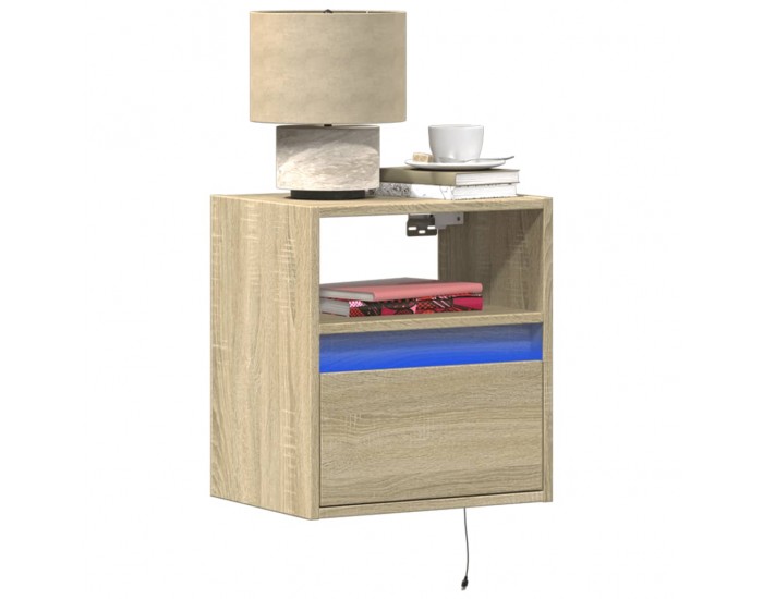 Sonata H Нощно шкафче за стена с LED осветление, дъб сонома