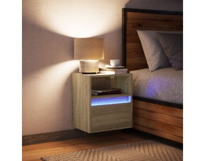 Sonata H Нощно шкафче за стена с LED осветление, дъб сонома
