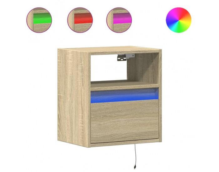 Sonata H Нощно шкафче за стена с LED осветление, дъб сонома