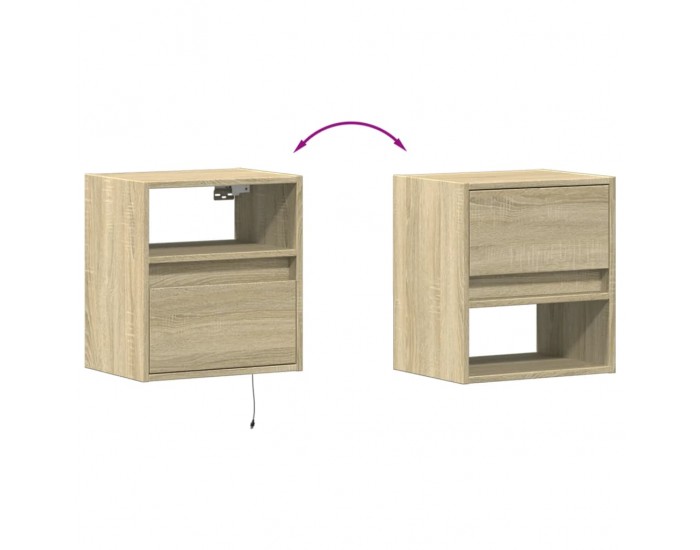 Sonata H Нощно шкафче за стена с LED осветление, дъб сонома