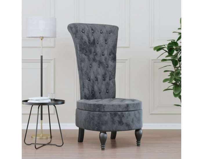 Sonata H Стол с висока облегалка, тъмносив, кадифе, дизайн на копчета