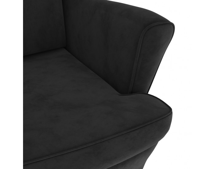 Sonata H Фотьойл Wingback с табуретка, черен, кадифе