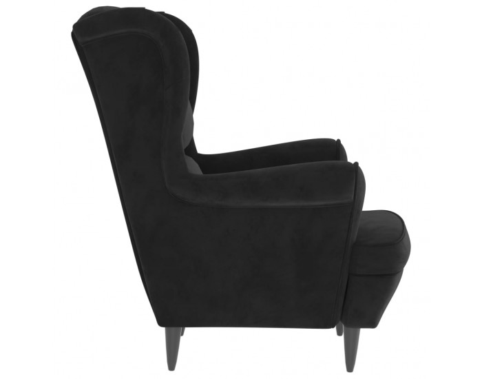Sonata H Фотьойл Wingback с табуретка, черен, кадифе