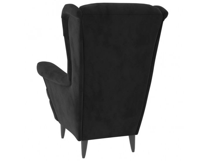 Sonata H Фотьойл Wingback с табуретка, черен, кадифе