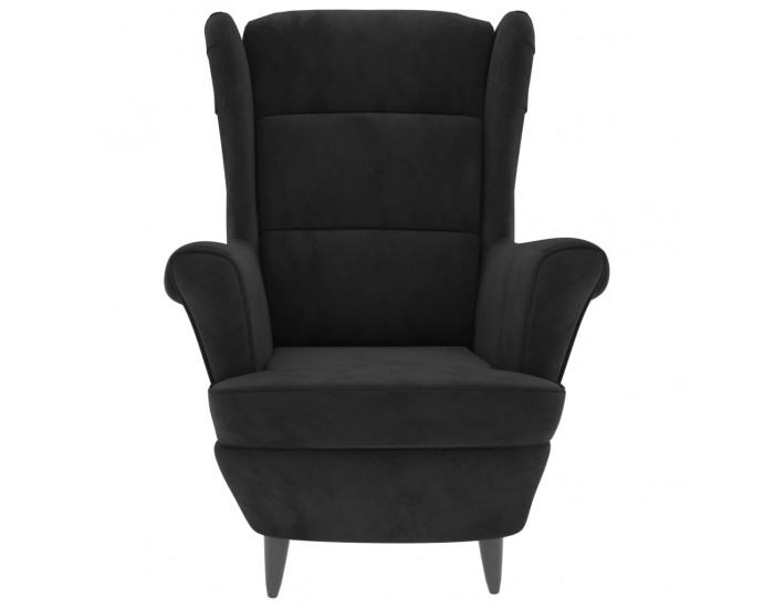 Sonata H Фотьойл Wingback с табуретка, черен, кадифе