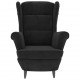 Sonata H Фотьойл Wingback с табуретка, черен, кадифе