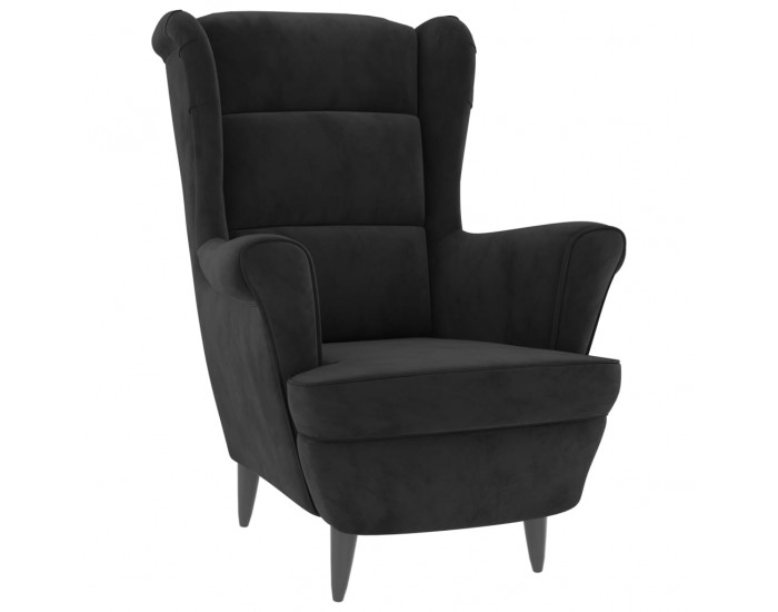 Sonata H Фотьойл Wingback с табуретка, черен, кадифе