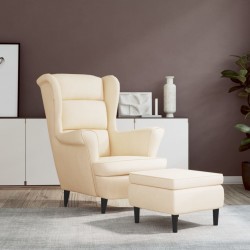 Sonata H Фотьойл Wingback с табуретка, кремав, кадифе Sonata H Фотьойл Wingback с табуретка, кремав, кадифе - Фотьойли