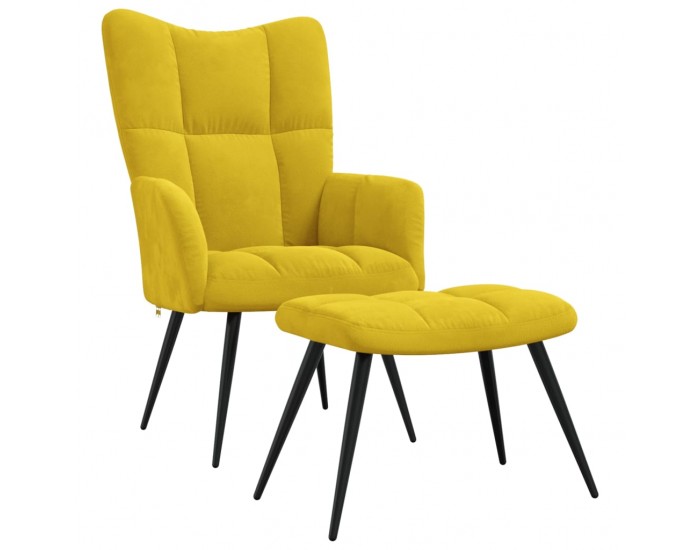 Sonata H Релаксиращ стол с табуретка, горчица жълто, кадифе