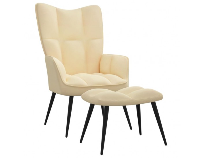 Sonata H Стол за релакс с табуретка, кремавобял, кадифе