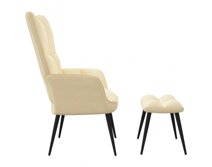 Sonata H Стол за релакс с табуретка, кремавобял, кадифе