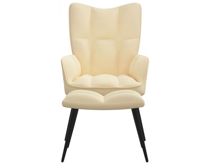 Sonata H Стол за релакс с табуретка, кремавобял, кадифе