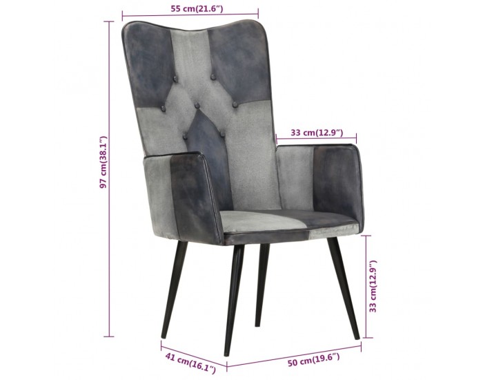 Sonata H Wingback стол, сив, естествена кожа